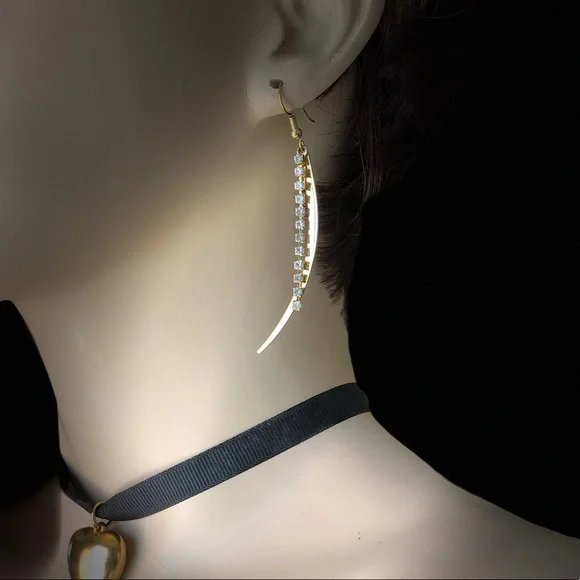 Vintage 90s Goldtone & Sparkly Crystal Earrings No Brand Event Holiday - Picture 7 of 8